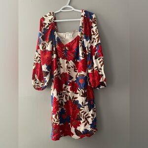 Maurices Red and Blue Floral Long Sleeve Dress